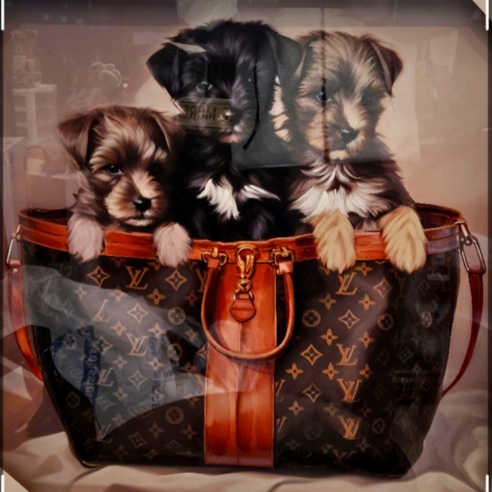 📉📉 Price Drop Design District 3 Pups in Louis Vuitton Purse